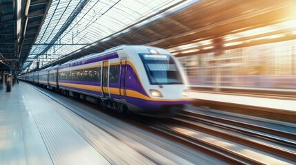 Fototapeta premium High Speed Train Moving On Platform