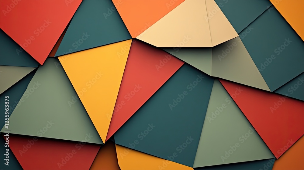 Poster minimalist geometric pattern with sharp triangles in pastel colors, creating a clean, elegant backgr