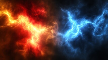 Naklejka premium Fiery Orange and Icy Blue Energy Clashing Abstractly