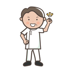 ガッツポーズで気合いを入れる整体師（マッサージ師）の男性の全身イラスト