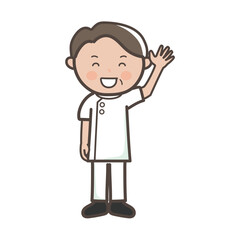 笑顔で挨拶をする整体師（マッサージ師）の男性の全身イラスト