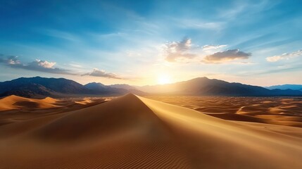 Naklejka premium Dramatic Desert Landscape with Sand Dunes at Sunset