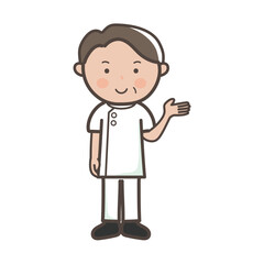 説明や案内をする整体師（マッサージ師）の男性の全身イラスト