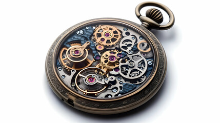 Photo: Intricate Pocket Watch Mechanism, Gears, Timepiece, Antique, Clockwork, Close-Up, Detail, Engineering, Metal