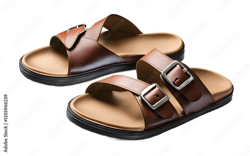 Aufkleber a pair of comfortable beach slides with a cushioned sole, isolated on a empty plain background
