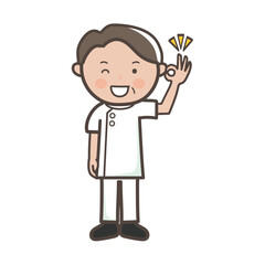 了解のOKサインをする整体師（マッサージ師）の男性の全身イラスト