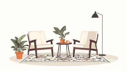 Fototapeta premium Modern living room with two armchairs and a patterned rug