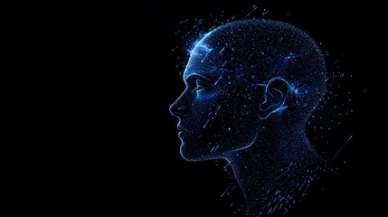 Digital Human Head Composed Of Blue Particles