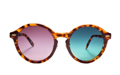 A pair of round vintage sunglasses with colorful frames, isolated on a empty plain background
