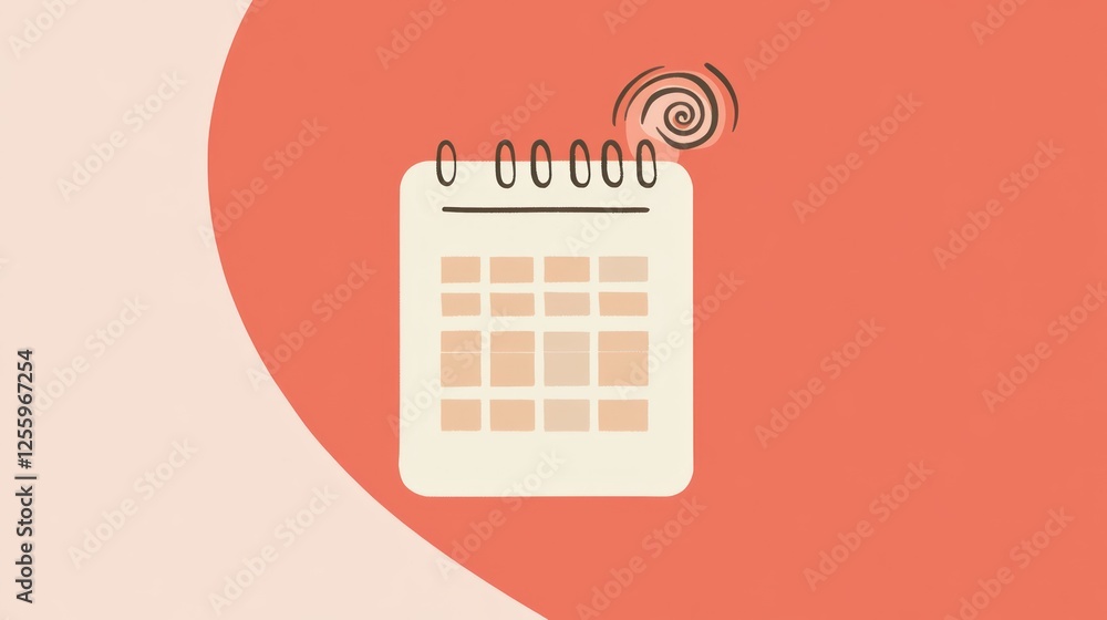 Poster simple calendar icon with a swirl; flat design; background gradients; digital illustration; graphic;