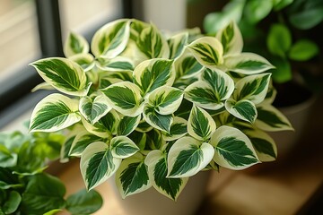 Fototapeta premium A vibrant indoor plant with variegated green and white leaves Enhancing any space with its natural beauty and fresh appeal