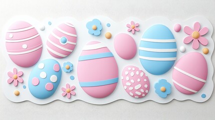 Fototapeta premium Pastel Easter Eggs & Flowers 3D Render