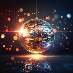 Obraz premium Shimmering disco ball reflecting lights, party ambiance, copy space