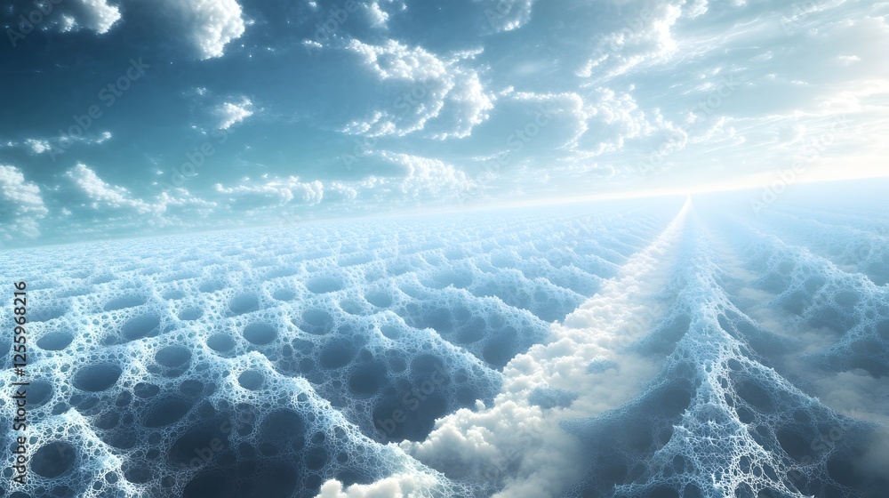 Poster celestial cloudscape path through a fractal landscape
