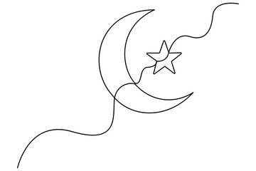 Continuous one line drawing of Moon and star outline vector illustration
