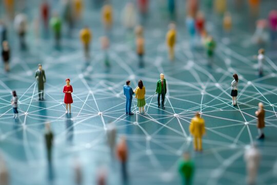 Realistic photography depicting human figures connected in business relationships and networking