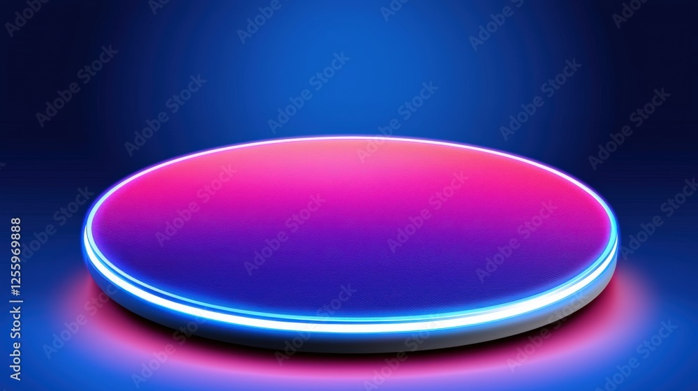 Poster dynamic neon round platform displaying modern art digital studio 3d render futuristic environment ey