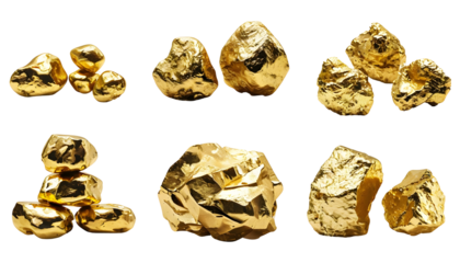 Gold Nuggets Isolated on a Transparent Background	