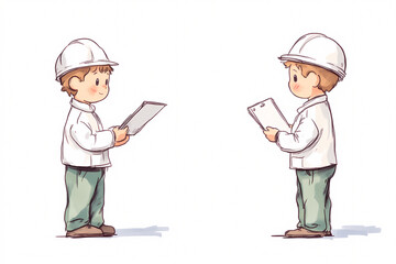 A young engineer examines building plans with curiosity and determination.