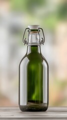 Intricate glass bottle showcasing a smooth green texture with a classic closure method