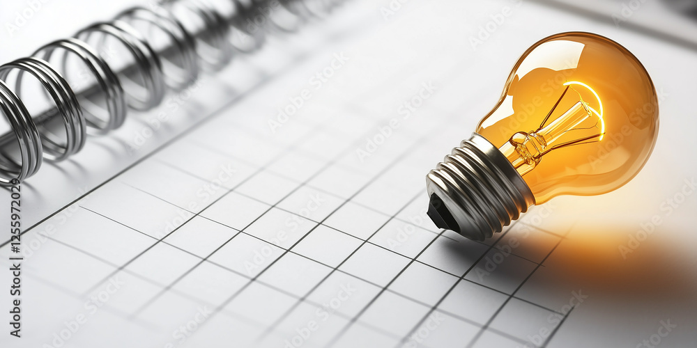 Aufkleber innovative light bulb resting on an empty notebook page with a spiral binding, showcasing creativity