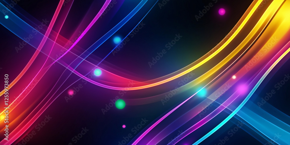 Poster colorful light trails flowing on dark background