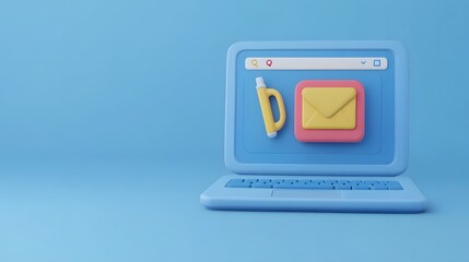 Fototapeta premium 3D Laptop with Glowing Search Icon on Pastel Background for Digital Research Concept