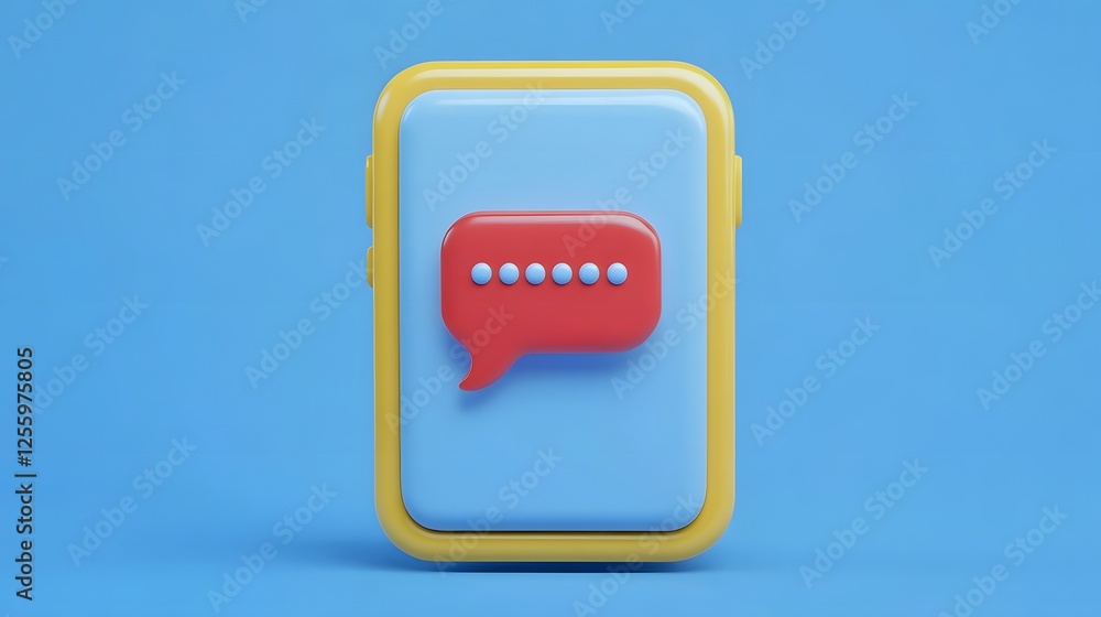 Poster 3d smartphone with glowing chat notification icon on clean background