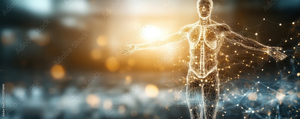 Aufkleber digital human anatomy visualization with network connections and abstract background