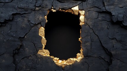 Gold-edged hole in dark rock