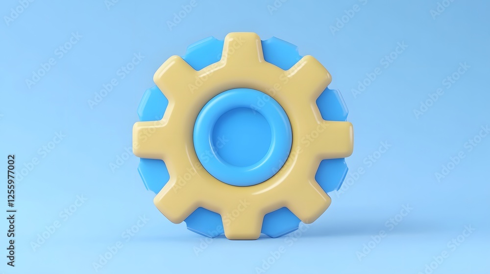 Poster overlapping cog gear icon representing technical and machinery