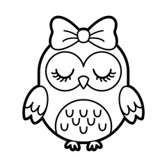 Cute Cartoon Owl Line Art Vector – Adorable Black and White Outline Illustration