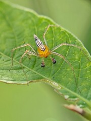yellow spiders perched on the leaves