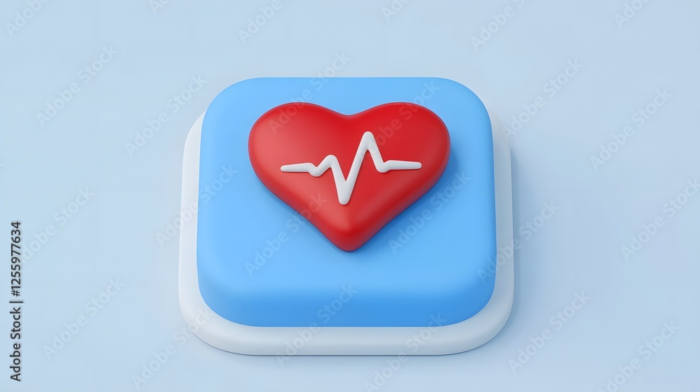 Poster 3d heart icon with pulse line representing health monitoring on soft background