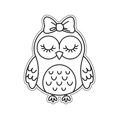 Cute Cartoon Owl Line Art Vector – Adorable Black and White Outline Illustration