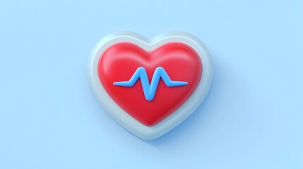 3D Heart Symbol with Pulse Icon Representing Health Monitoring Concept