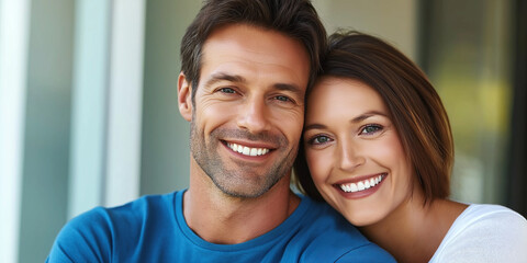Happy couple smiling and showing perfect white teeth