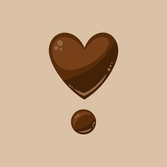 Vector illustration with brown heart on beige background. Cute illustration with chocolate for Valentine's Day