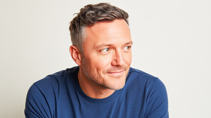 Obraz premium Smiling man portrait in studio professional photography neutral background