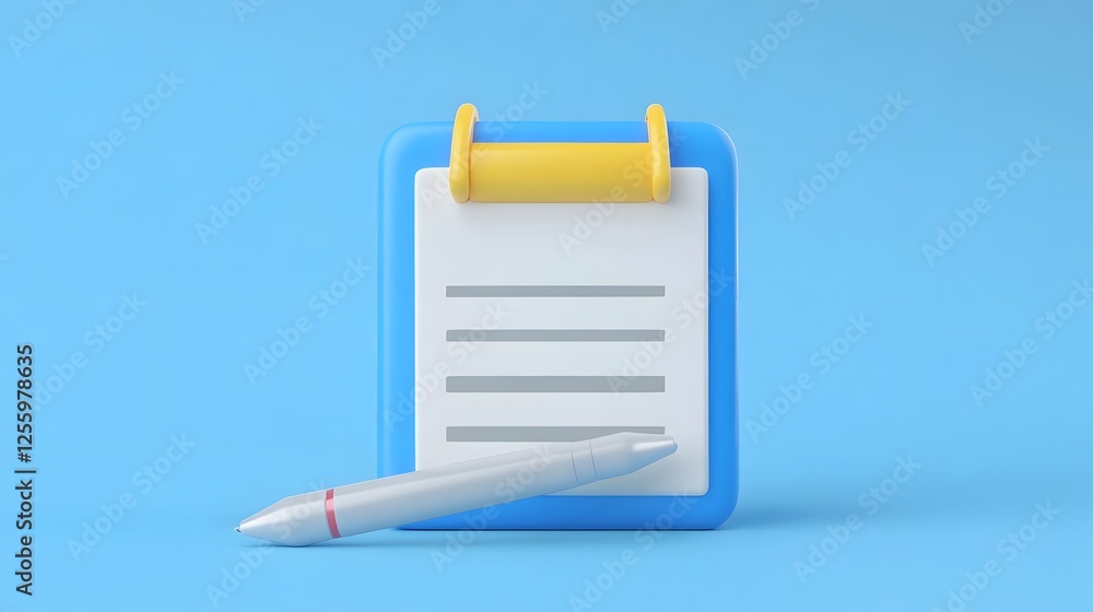 Poster 3d checkbook icon with pen on gradient background symbolizing banking transactions
