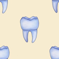 Seamless Pattern Blue Tooth Big Design on Pastel Yellow Background