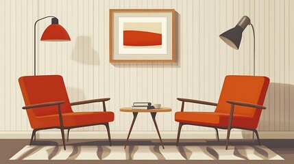 Mid Century Modern Living Room Chairs and Lamps