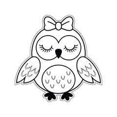 Cute Cartoon Owl Line Art Vector – Adorable Black and White Outline Illustration