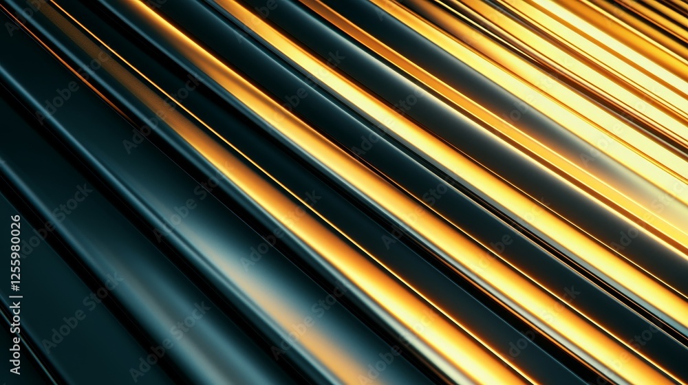 Poster abstract close-up of metallic surface with dynamic golden and black stripes creating a vibrant textu