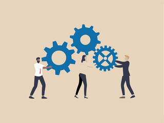 Business people work together or work as a team to create an organization.Business team complete gear connection.