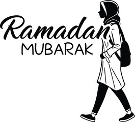 vector illustration of a young woman with a book ramadan mubarak