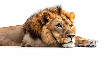 Photo Majestic Male Lion Resting on White Background