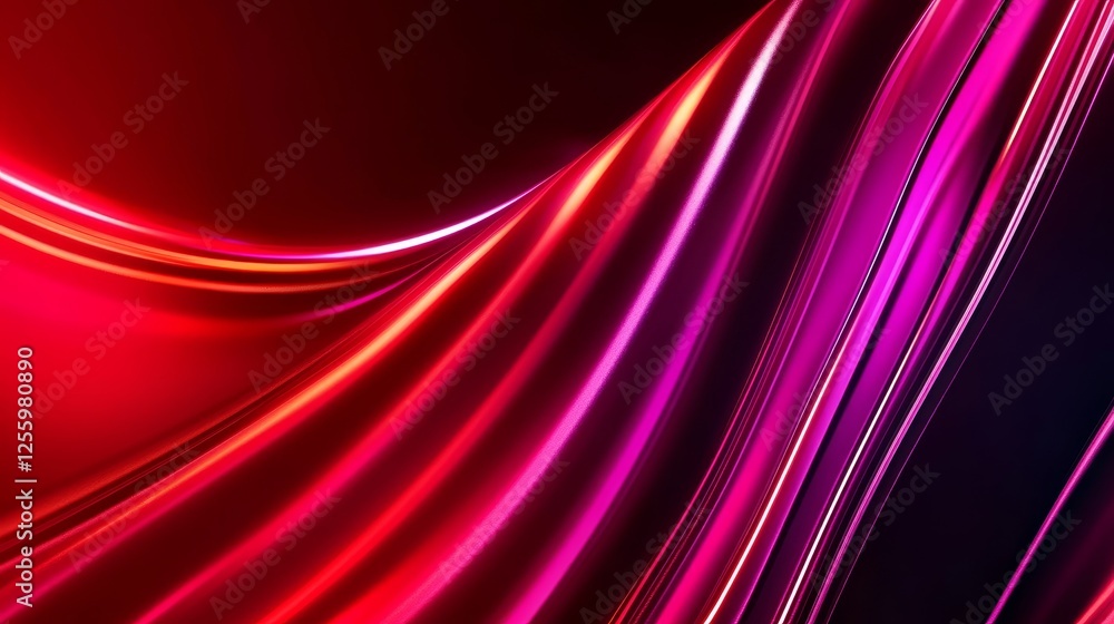 Poster abstract flowing waves of vibrant red and pink color creating a dynamic visual effect
