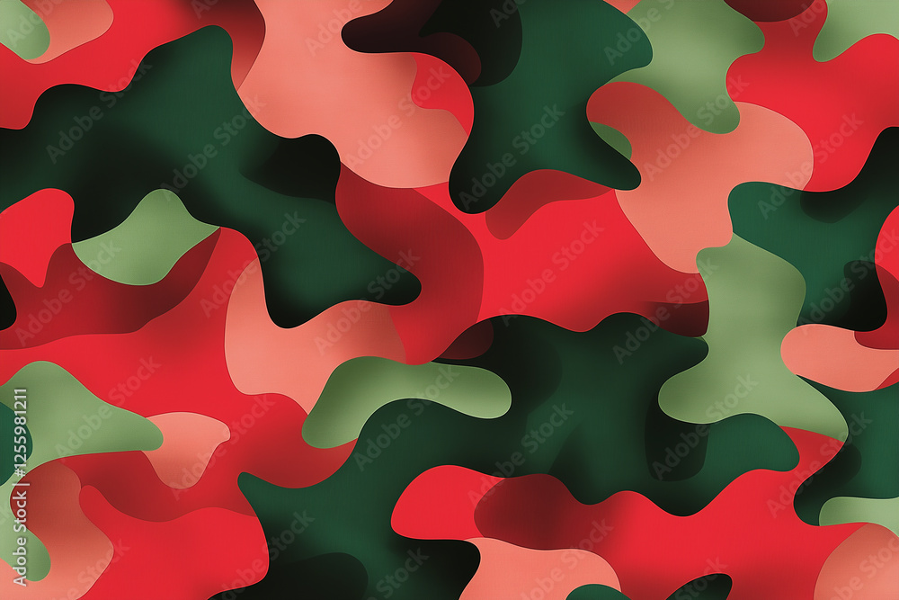 Poster red and green camouflage pattern creating modern and vibrant design