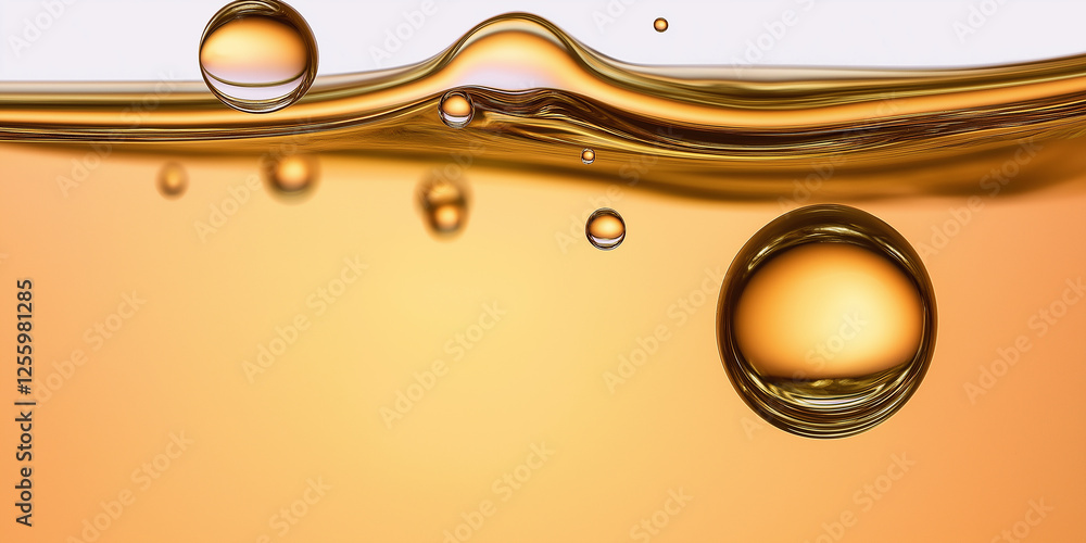 Leinwandbilder Golden liquid surface with bubbles creating abstract pattern